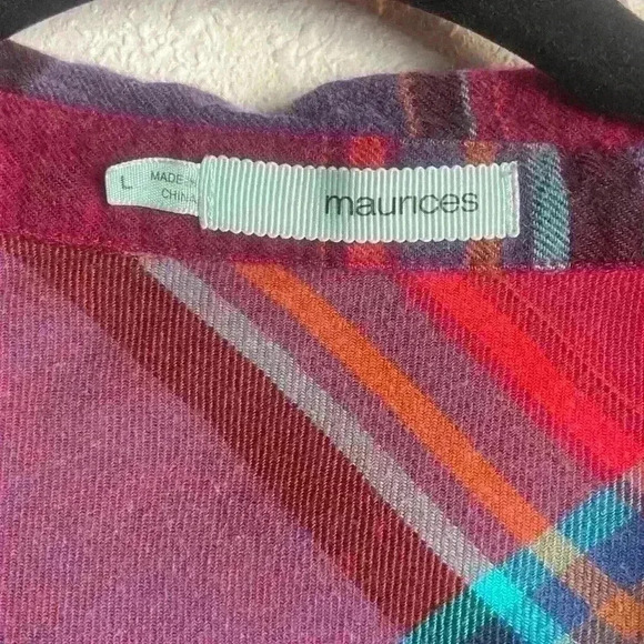 Maurice’s Size Large Flannel Button Down Shirt Plaid Purple Boho Western Fall - Picture 6 of 6